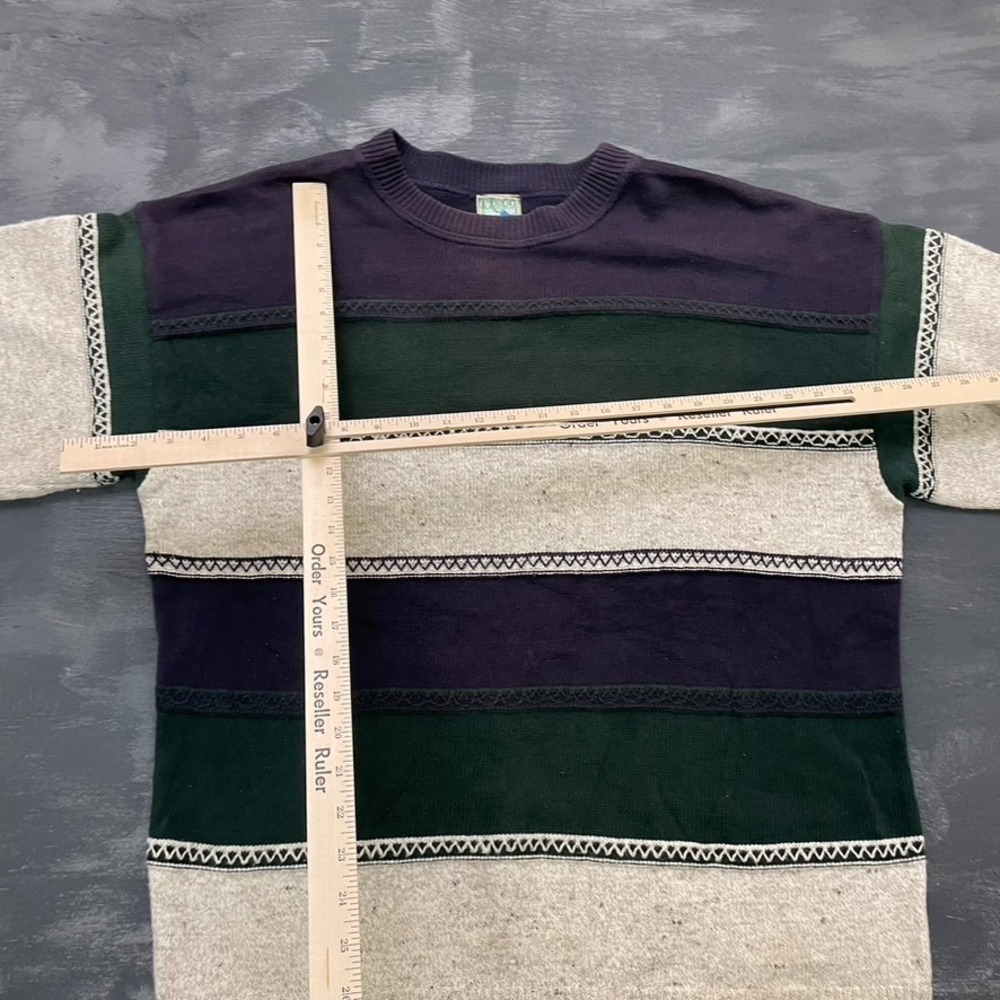 vintage TT&CO Sport cotton knit sweater mens Large green 1990s striped pattern - Picture 4 of 7